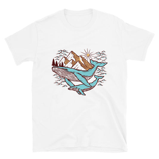 Vistas de montañas y ballenas Fit Camiseta unisex Softstyle