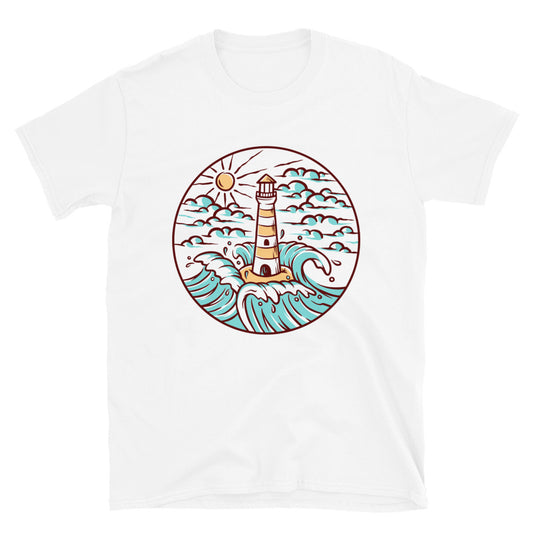 Views of lighthouse and waves Fit Unisex Softstyle T-Shirt