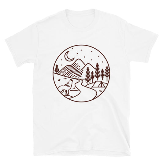 Vista de la montaña por la noche Fit Unisex Softstyle Camiseta