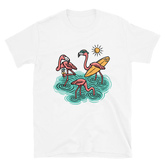 Drei süße Flamingos am Strand Fit Unisex Softstyle T-Shirt