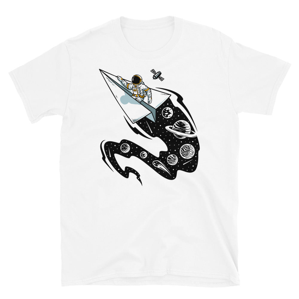 Astronauts Flying on Paper Ships - Fit Unisex Softstyle T-Shirt