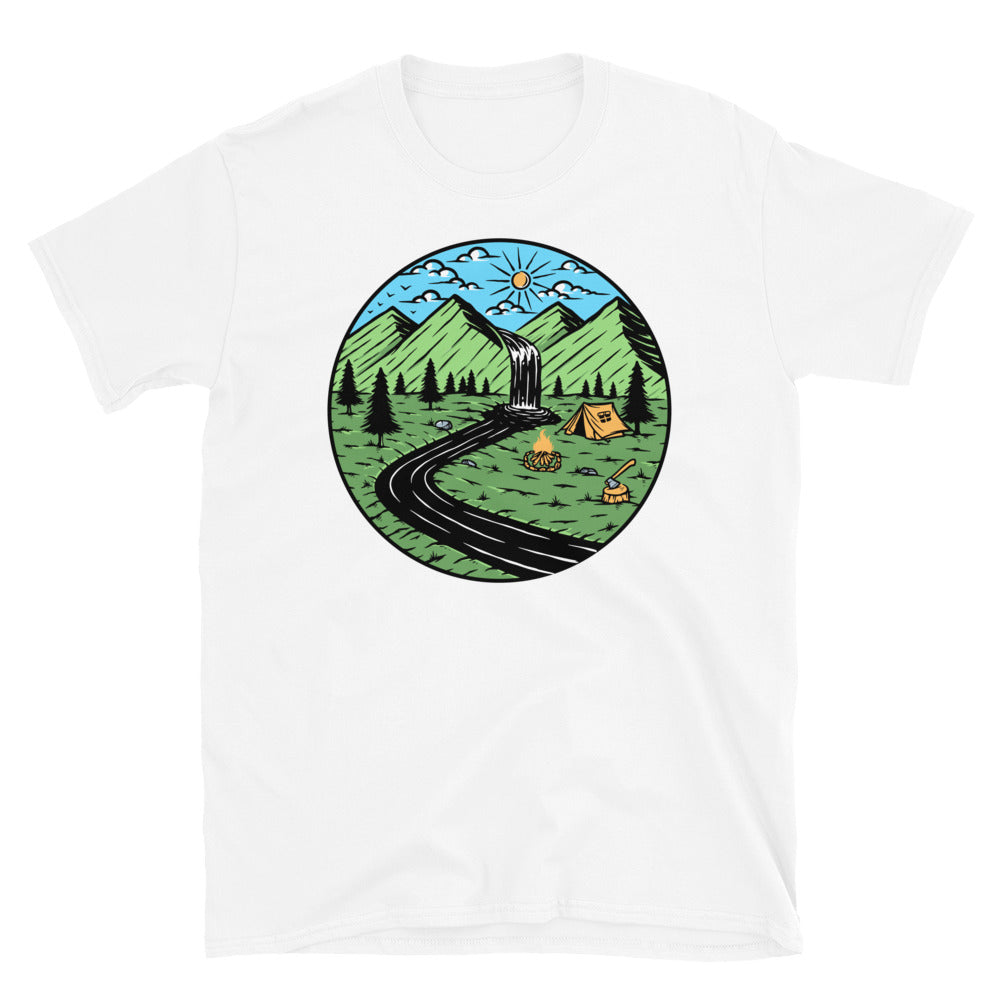 Beautiful Mountains and Waterfalls - Fit Unisex Softstyle T-Shirt