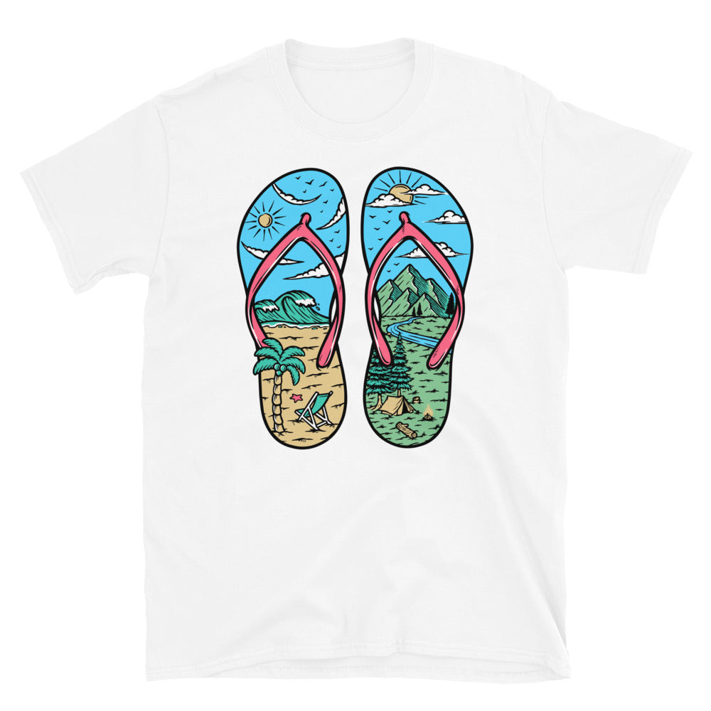 Beach and Mountain Sandals - Fit Unisex Softstyle T-Shirt