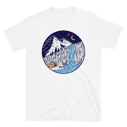 Camping Near a Waterfall - Fit Unisex Softstyle T-Shirt