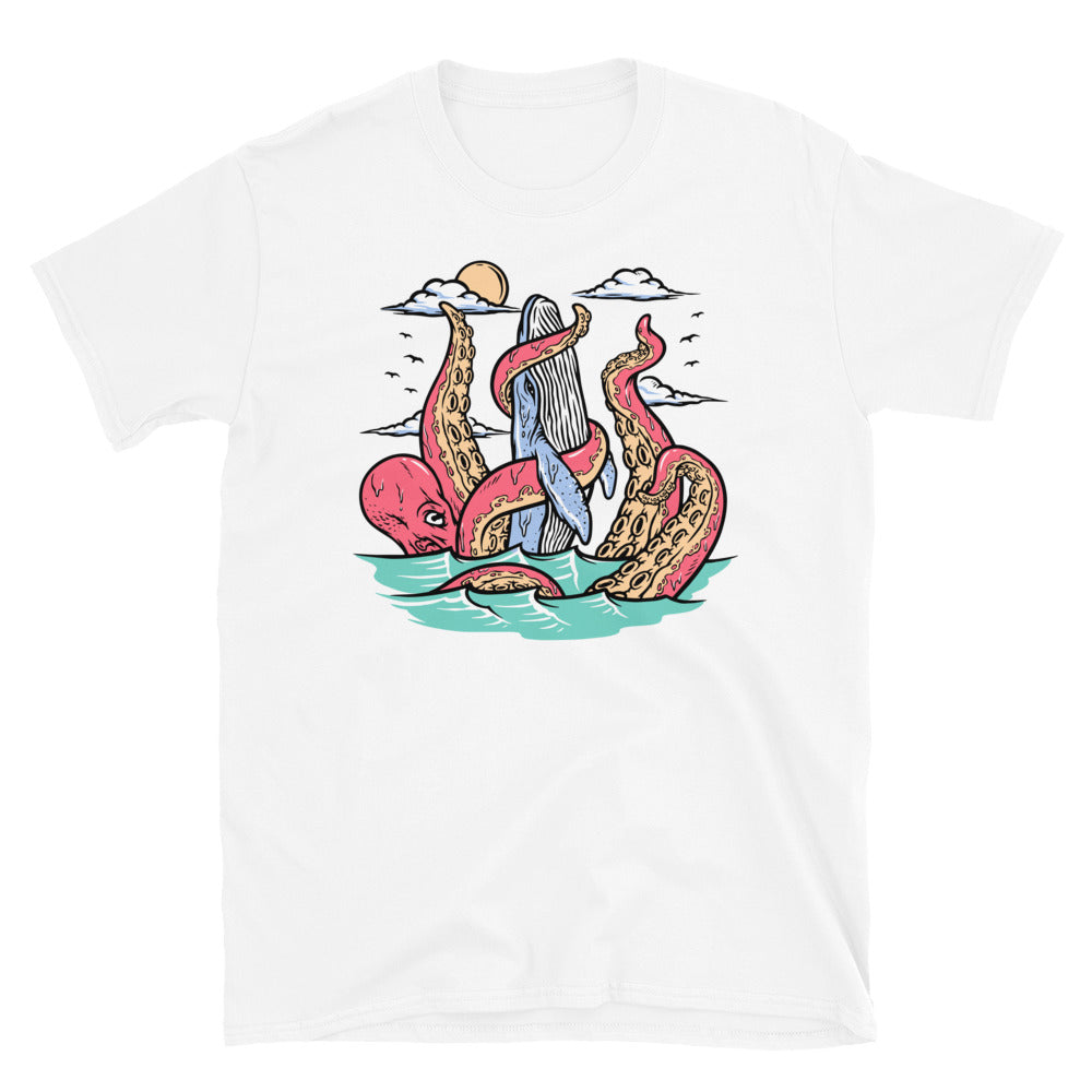 Giant Octopus Attacks Whales - Fit Unisex Softstyle T-Shirt