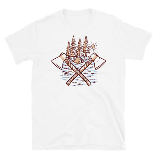 Lumberjack and tent Fit Unisex Softstyle T-Shirt