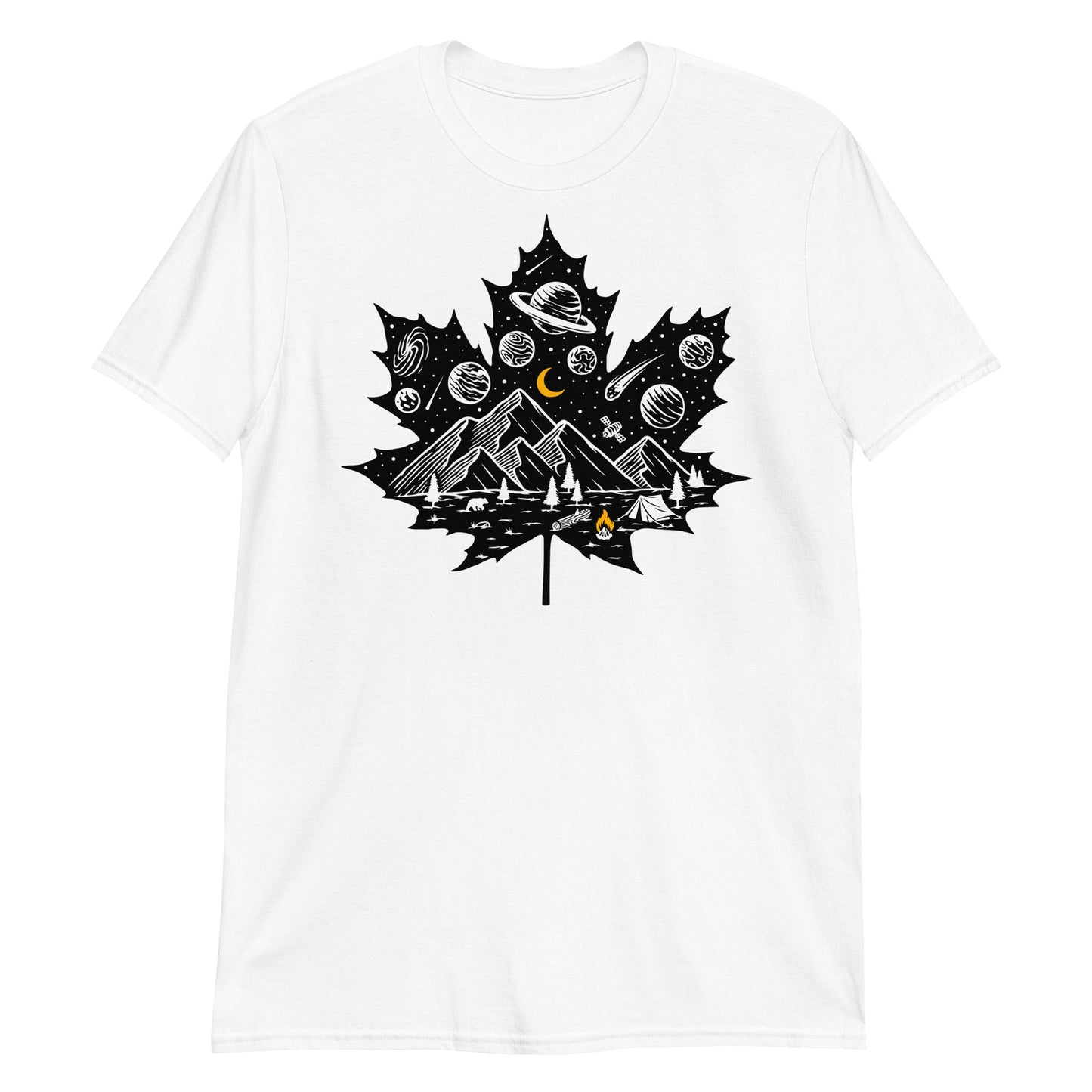 Hoja de arce y universo Fit Unisex Softstyle Camiseta