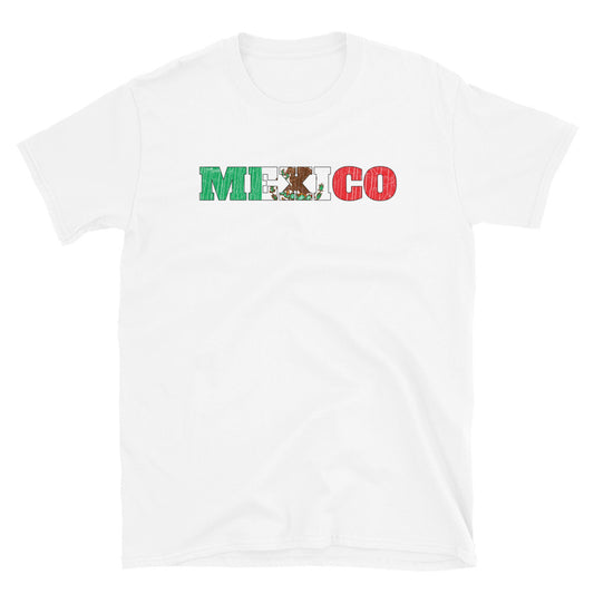 Camiseta unisex Softstyle con letra de México envejecida