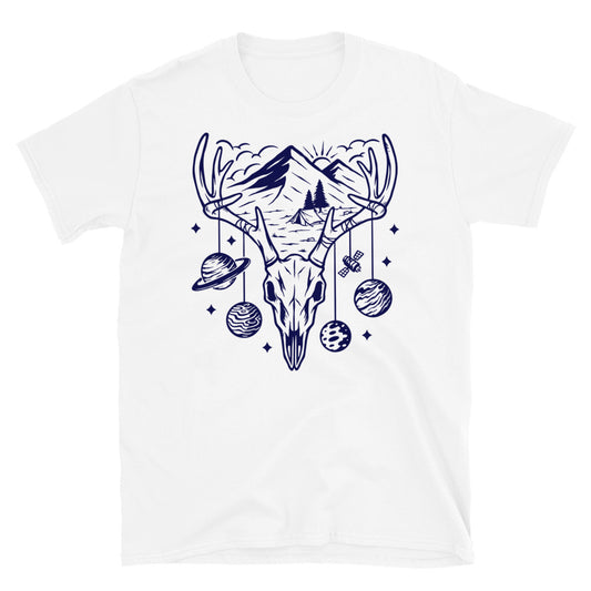 Mountain and deer skeleton Fit Unisex Softstyle T-Shirt