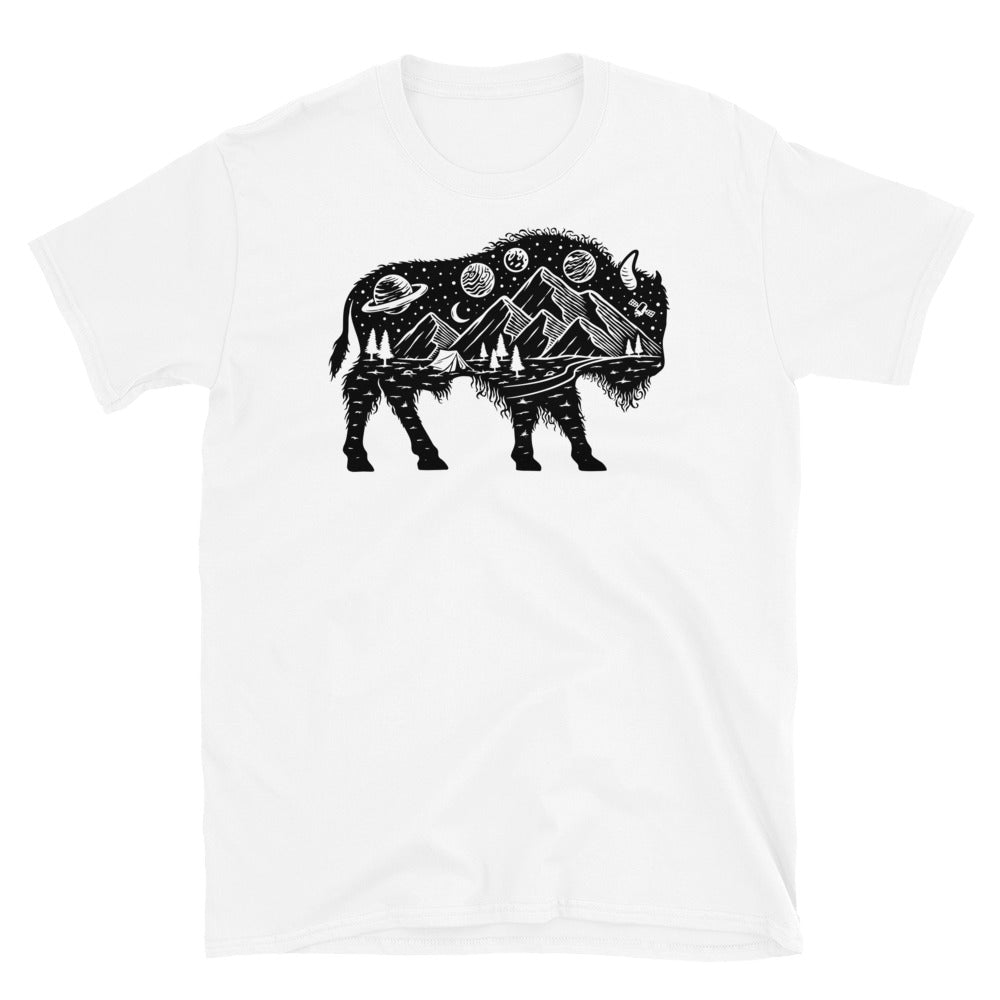 Nature and bison silhouette Fit Unisex Softstyle T-Shirt