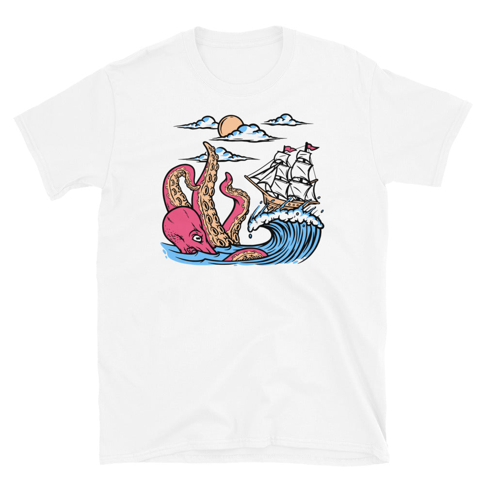 Oktopus und Segelschiff Fit Unisex Softstyle T-Shirt